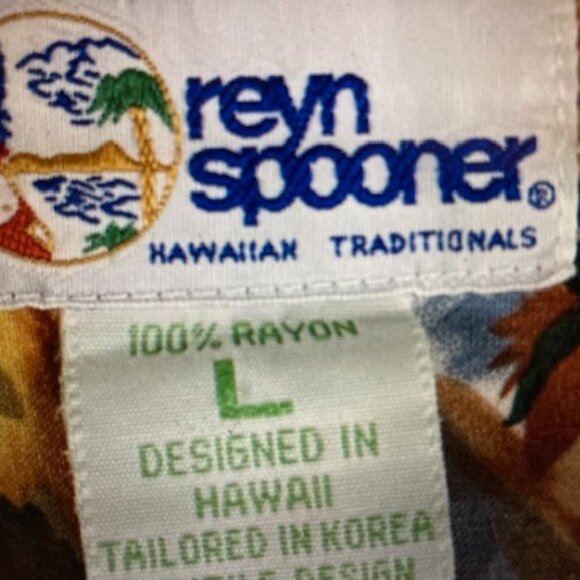 REYN SPOONER HAWAII Aloha Tropical SEA PLANE LEIS HULA DANCE WAHINE KANE Shirt L - Picture 5 of 8